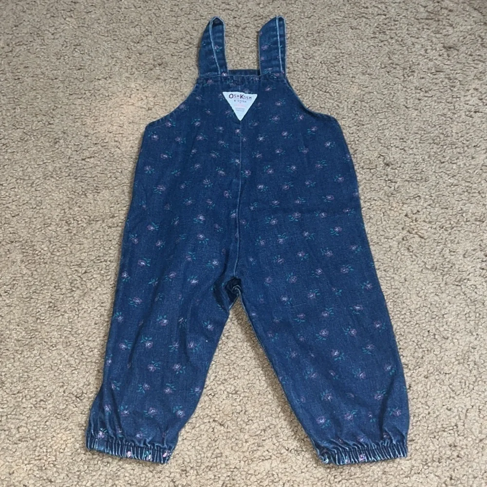 OshKosh B’Gosh Vintage VTG Union USA Vestbak Overalls Bubble Romper Floral‎ 12M